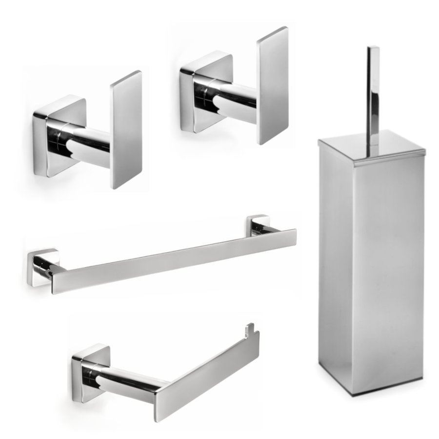 Porta scopino e scopino spazzolone da wc bagno in alluminio cromato lucido  - Edilcaputo Negozio Online